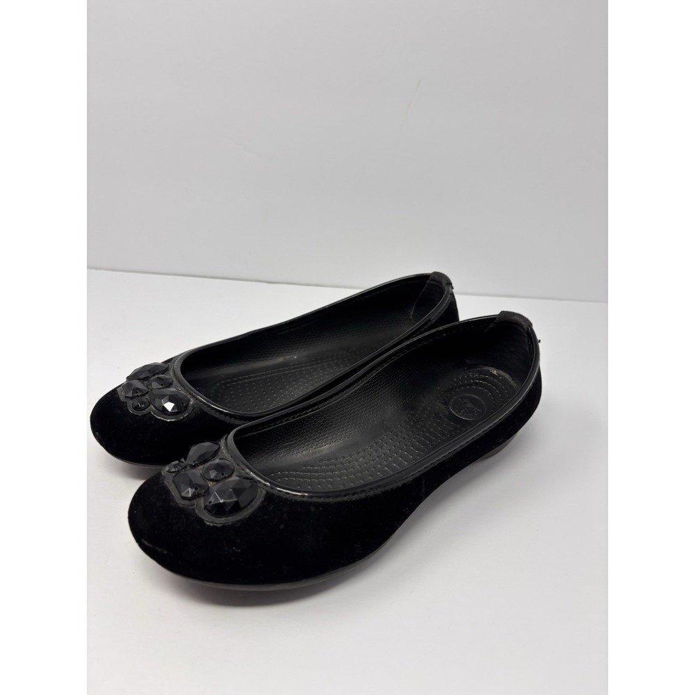 Crocs velvet feel black ballet flats with gems black ladies 8